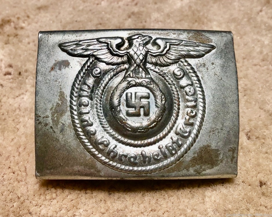 German WWII SS EM Buckle, Plated Steel, marked (RZM) 155/40 (SS), VG...$35.-img-0