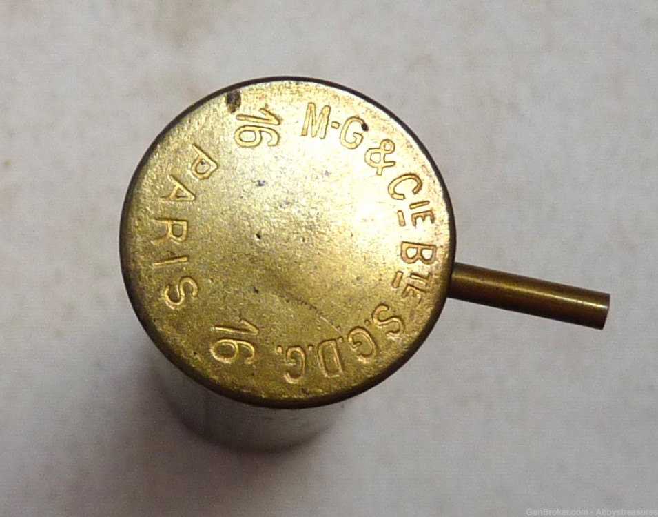 M-G & Co. Pris France antique pinfire shot gun shell 16 Ga fancy paper ctg-img-1