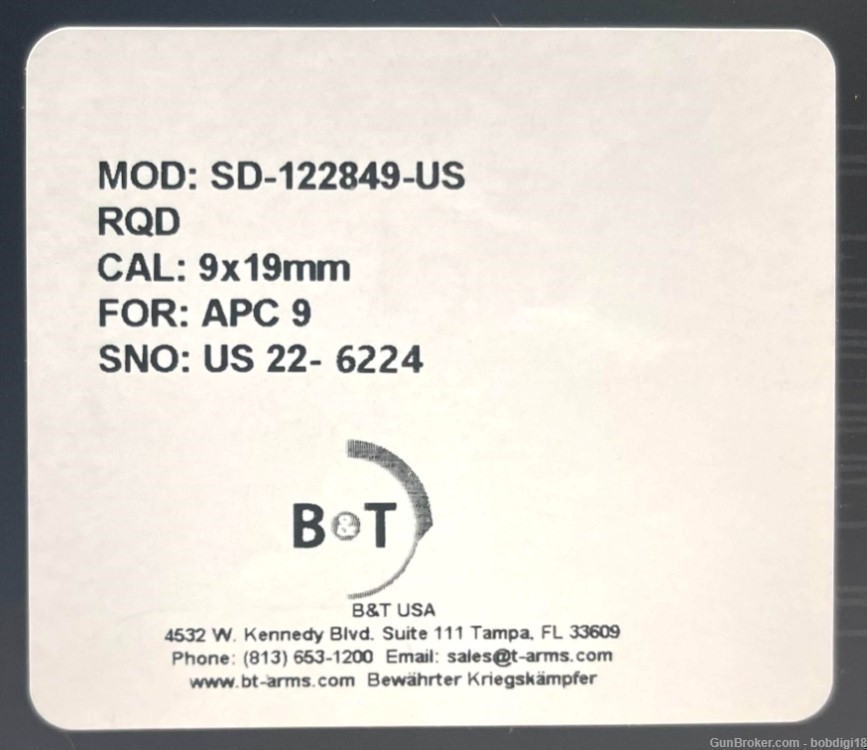 B&T SD-122849-US Suppressor 9MM APC9/MP5/GHM9/KH9/P26 TRI-LUG NO CC FEES-img-2