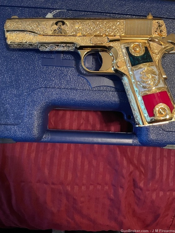 Colt 1911 38 Super Pancho Villa Engraved 24 kt gold plated Aztec (pre order-img-0