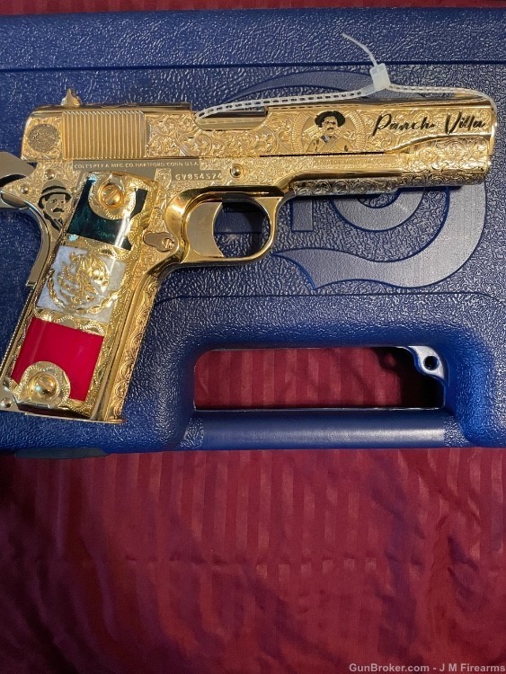 Colt 1911 38 Super Pancho Villa Engraved 24 kt gold plated Aztec (pre order-img-1