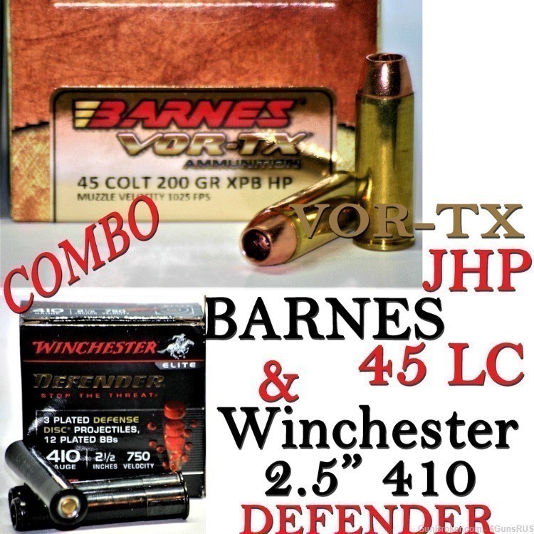 45/410 JUDGE COMBO Barnes VOR-Tx JHP 45LC + WINCHESER 410 DEFENDER DEFENSE-img-0