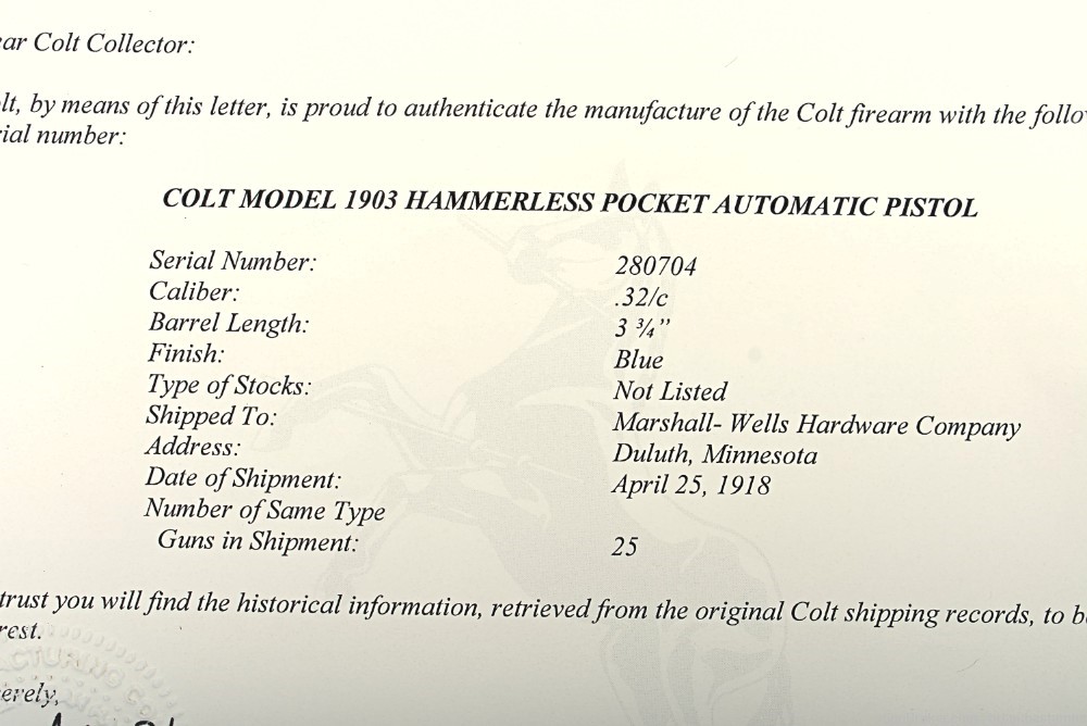 Colt Model 1903 Pocket Hammerless Pistol with Letter – SN: 280704 (C&R)-img-1
