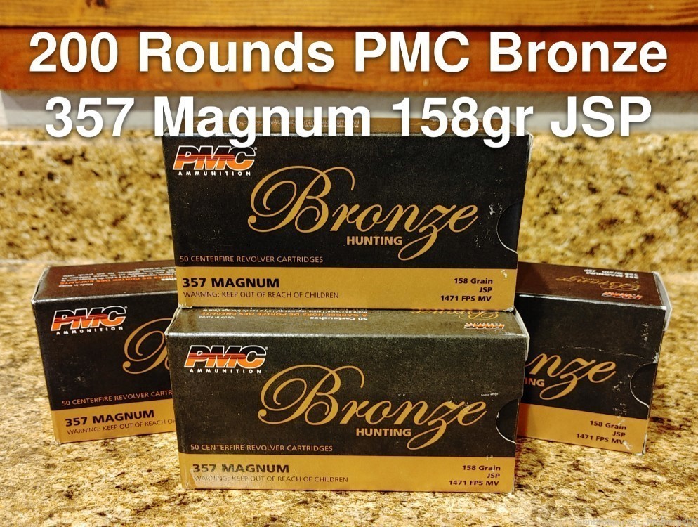 200 Rounds PMC Bronze 357 Magnum 158 Grain Jacketed Soft Point Ammunition-img-0