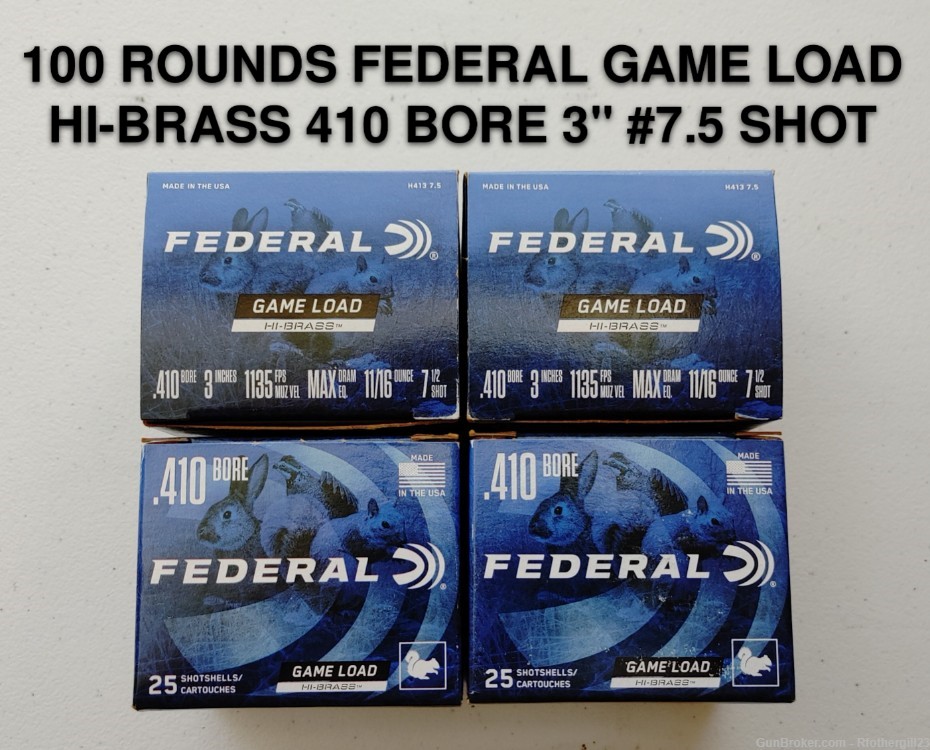 100 Rounds Federal Game Load Hi-Brass 410 Bore 3" #7.5 Lead Shot-img-0