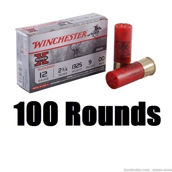 Winchester Super X 12 Gauge 00 Buckshot 9 Pellets 100 Rounds - XB1200-img-1
