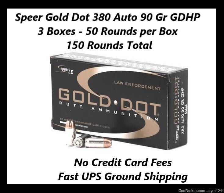 150 Rounds Speer Gold Dot LE Duty 380 ACP AUTO Ammo 90 Grain JHP No CC Fees-img-0
