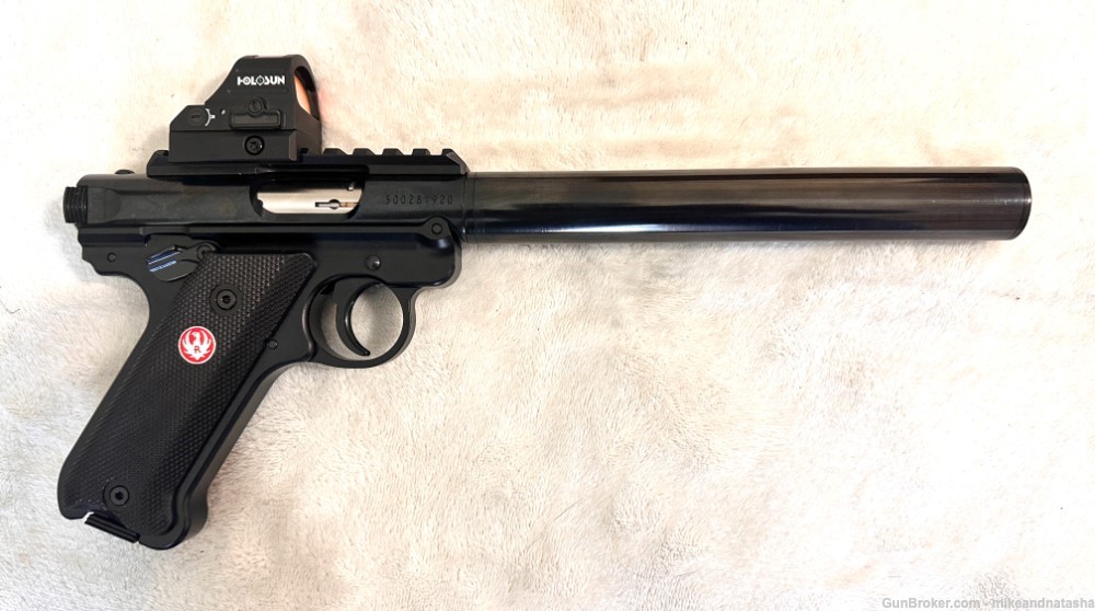 Suppressed slant grip Ruger Mark 4 with universal suppressor and green dot-img-0