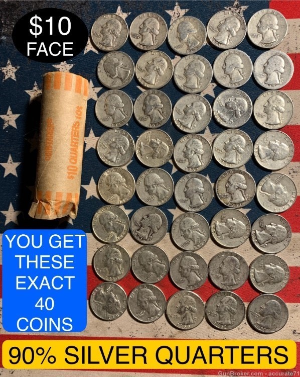 90% Silver Washington Quarters 40 Coins $10 Face Coin Quarter-img-0