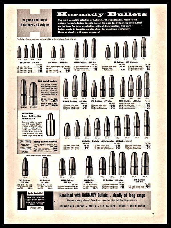 1957 HORNADY BULLETS Full-line Ammunition Cartridges  PRINT AD-img-0