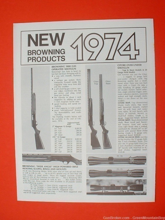 Scarce 1974 OEM BROWNING Full-Line Catalog, Price List, Flyers- XLNT !-img-1