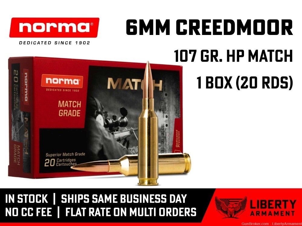 6mm Creedmoor Ammo 107 gr Norma Golden Target Match Ammunition-img-0