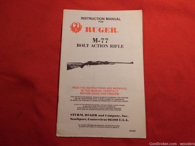 Ruger Factory Original Model M-77 Bolt Action Rifle Manual 1983 4/83 M77-img-0