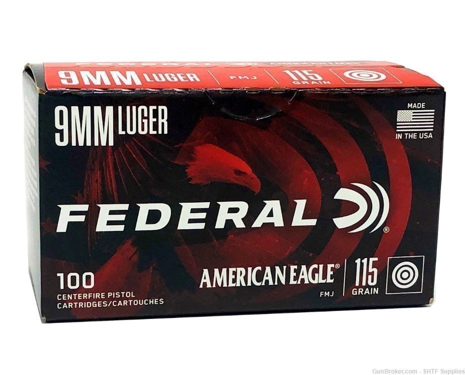 Federal American Eagle 9mm 115gr FMJ - 500 Rounds - 5 Boxes-img-0