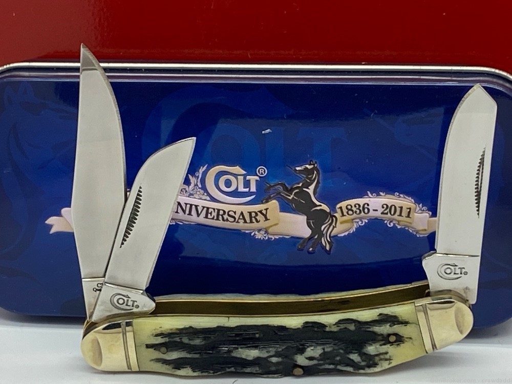 Colt CT248A Stag Handle Sowbelly 175th Anniversary pocket Knife w Tin-img-2