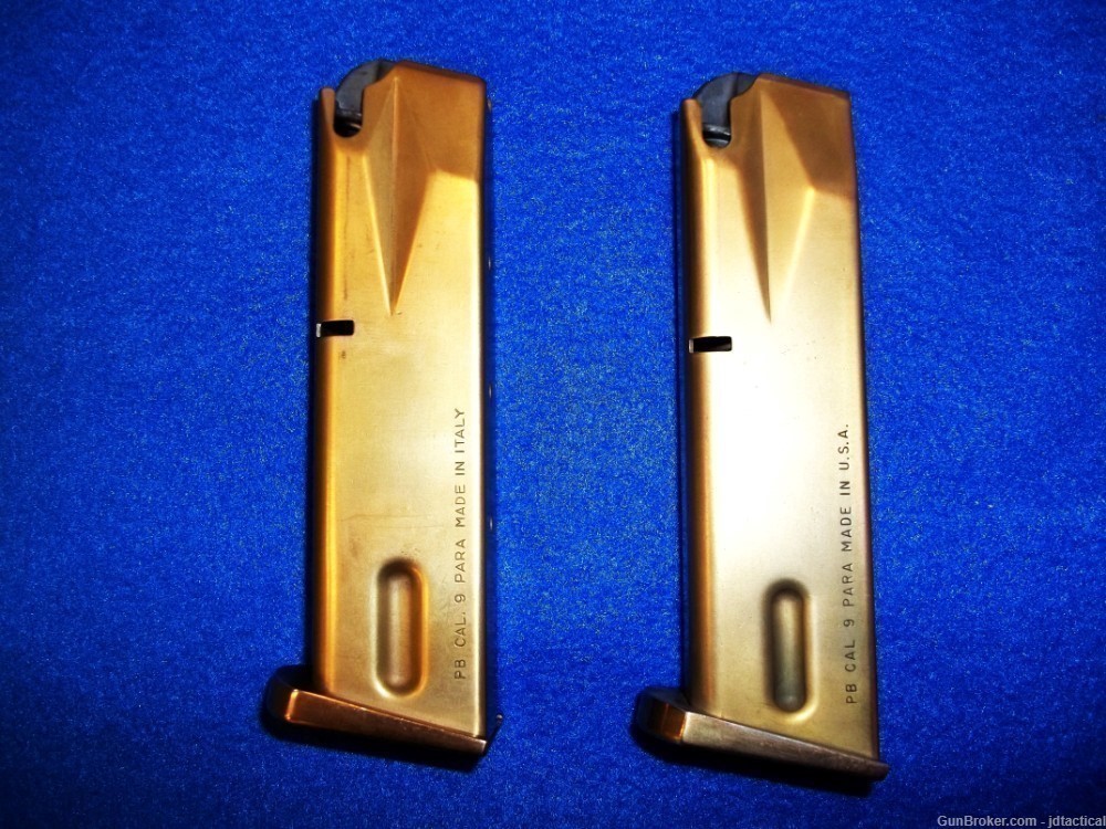 (2) Beretta 92 9mm 15 round Hi-Cap Gold Plated Magazines-img-0
