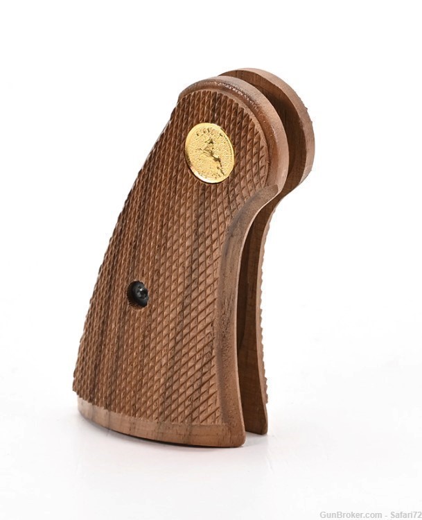 New Colt Python I-Frame Wood Checkered Service Grip With Gold Medallions-img-3