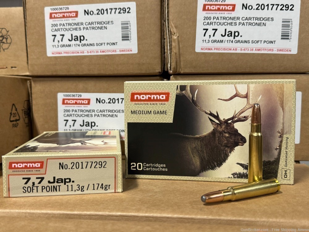 Free Ship!  200rd Norma Whitetail 7.7 Japanese 174gr Soft Point 7.7x58 Jap-img-0