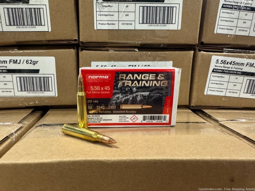 Free Ship!  200rd Norma Tactical 5.56 Nato 62gr FMJ Ammo -img-0