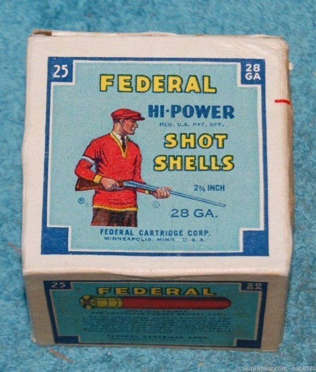 Vintage Full Box Federal Hi-Power Target 28 Gauge Trap Shooter Red Sweater-img-0