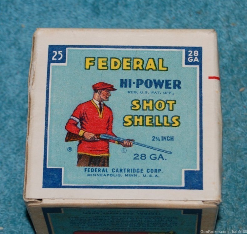 Vintage Full Box Federal Hi-Power Target 28 Gauge Trap Shooter Red Sweater-img-3