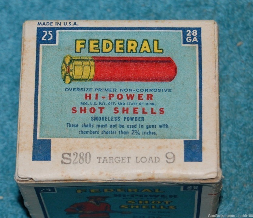 Vintage Full Box Federal Hi-Power Target 28 Gauge Trap Shooter Red Sweater-img-1