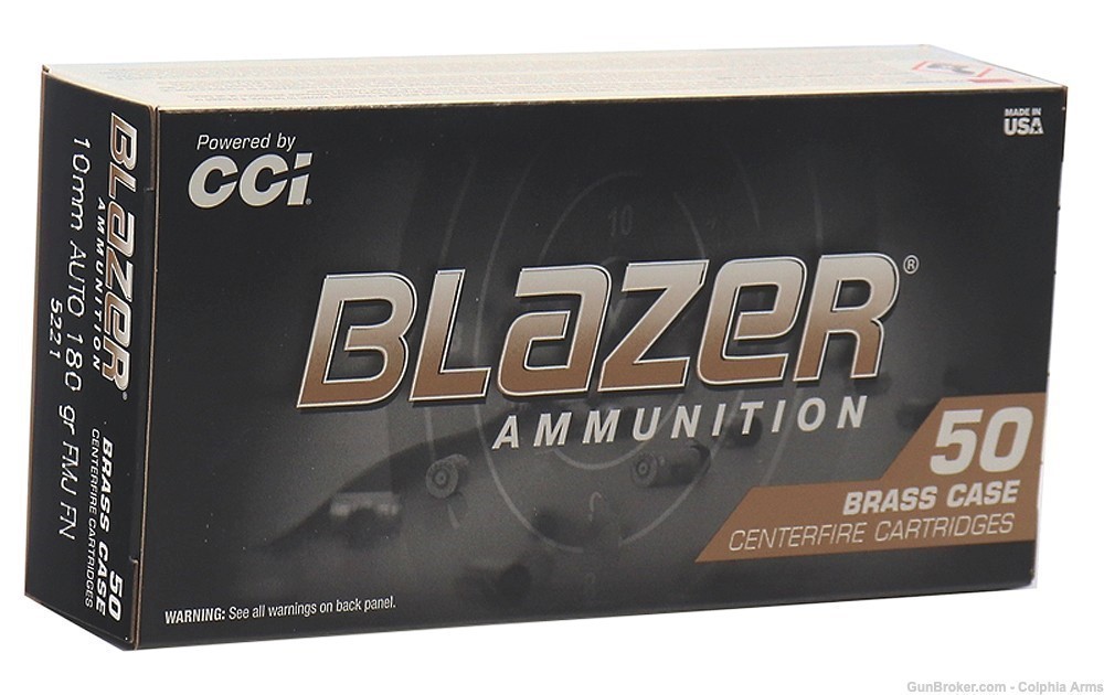 CCI Blazer Brass Handgun Ammunition 10mm Auto 180 gr FMJ 50 Rounds Box-img-0