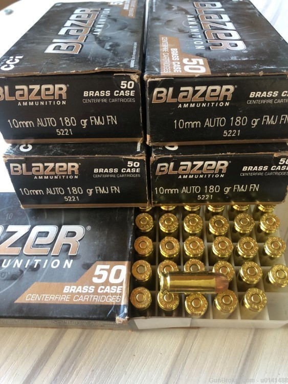 250 rounds Blazer 10mm 180 grain FMJ ammo-img-0