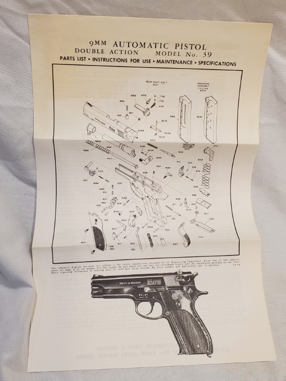 Smith & Wesson Model 39 Factory Manual and Paperwork-img-1