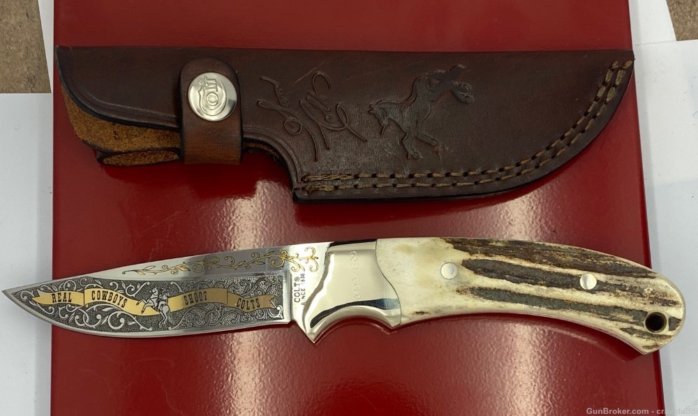 COLT REAL COWBOYS SHOOT COLTS KNIFE -24KT GOLD/SIGNATURE SERIES STAG-RARE-img-0