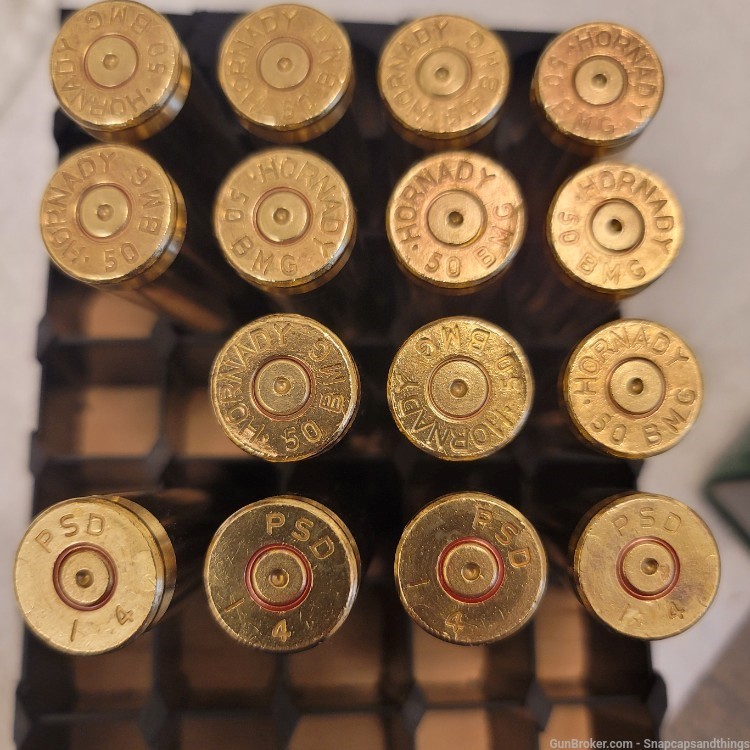 50 BMG brass hornady and psd cleaned 15 pcs -img-0