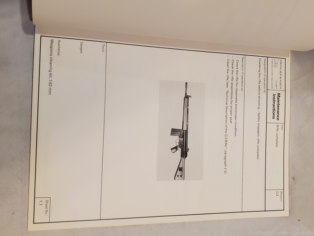 Heckler & Koch G3 Rifle Maintenance Manual W/ Warranty Document-img-10