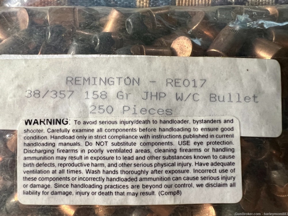 Remington 38/357 158 Gr JHP W/C Bullets: #250 Factory: Hard To Find-img-1