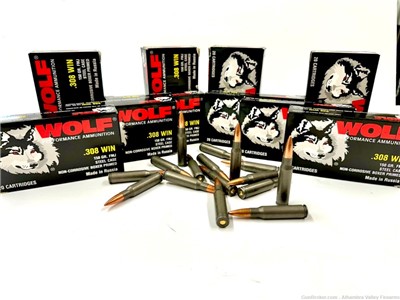 WOLF 308 REM. Ammo 150gr FMJ (200 Rounds)