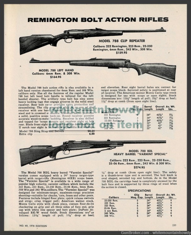 1978 REMINGTON Model 788 Clip Repeater & Left Hand, 700 BDL Bolt Act Rifle -img-0