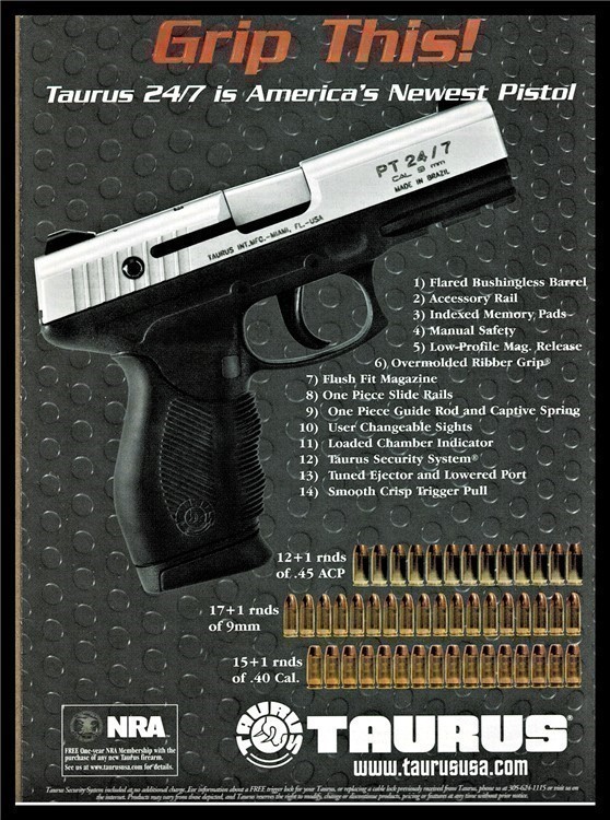 2005 TAURUS PT 24/7 Pistol PRINT AD olf gun advertising-img-0