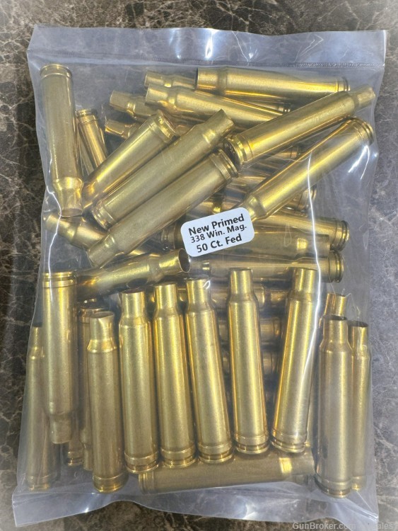 Lot of 50 Count New Factory Primed Federal 338 Winchester Magnum Brass -img-0