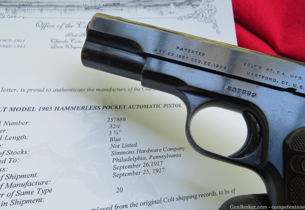 Colt 1903 M1903 32acp Pocket Hammerless WWI-era Made 1917 Model M 32 ACP-img-51