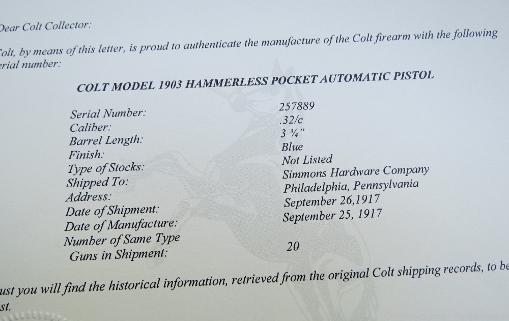 Colt 1903 M1903 32acp Pocket Hammerless WWI-era Made 1917 Model M 32 ACP-img-49