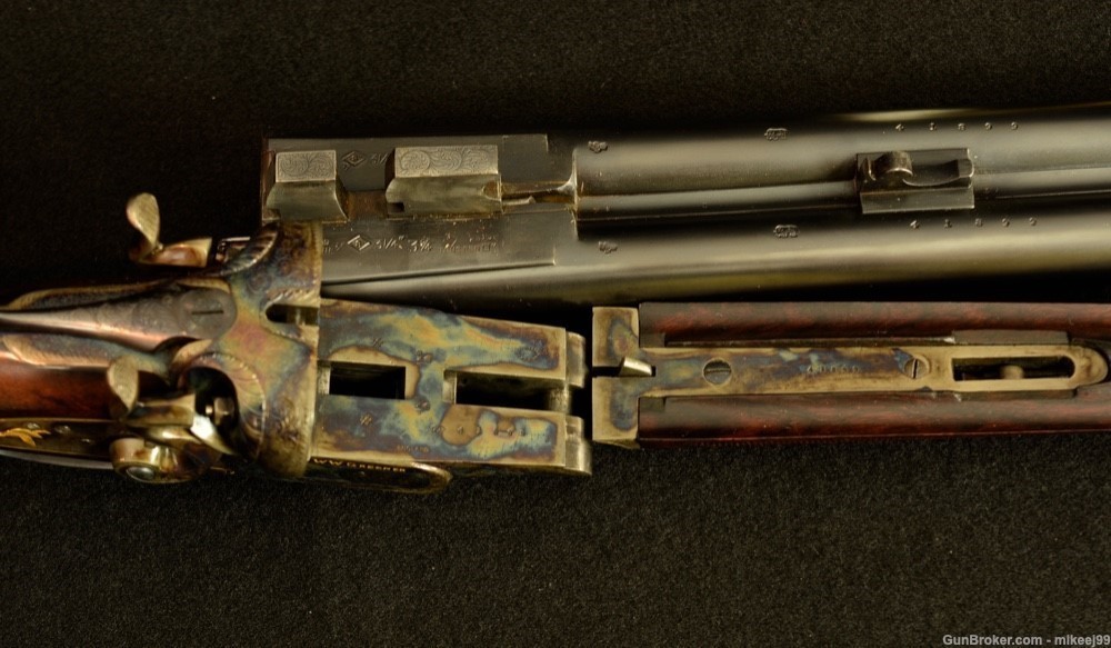 WW Greener cased High grade gold inlaid 8 gauge hammer gun-img-31