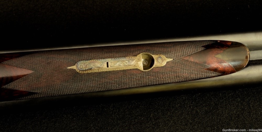 WW Greener cased High grade gold inlaid 8 gauge hammer gun-img-29