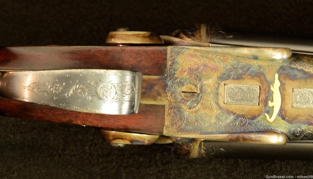 WW Greener cased High grade gold inlaid 8 gauge hammer gun-img-30