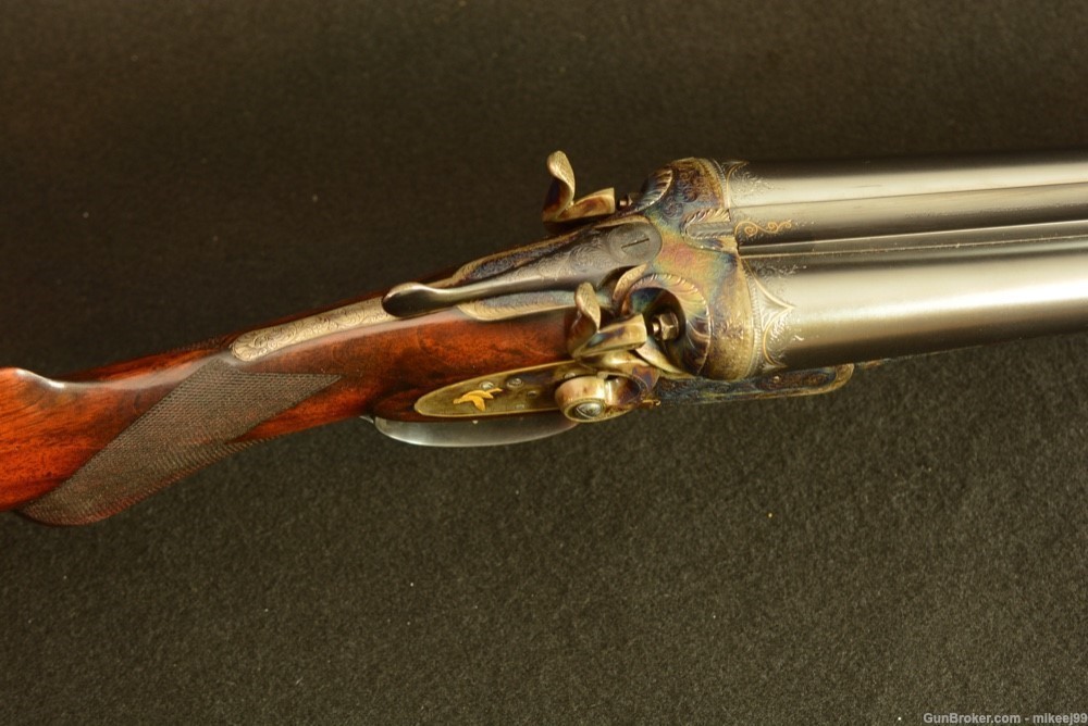 WW Greener cased High grade gold inlaid 8 gauge hammer gun-img-24