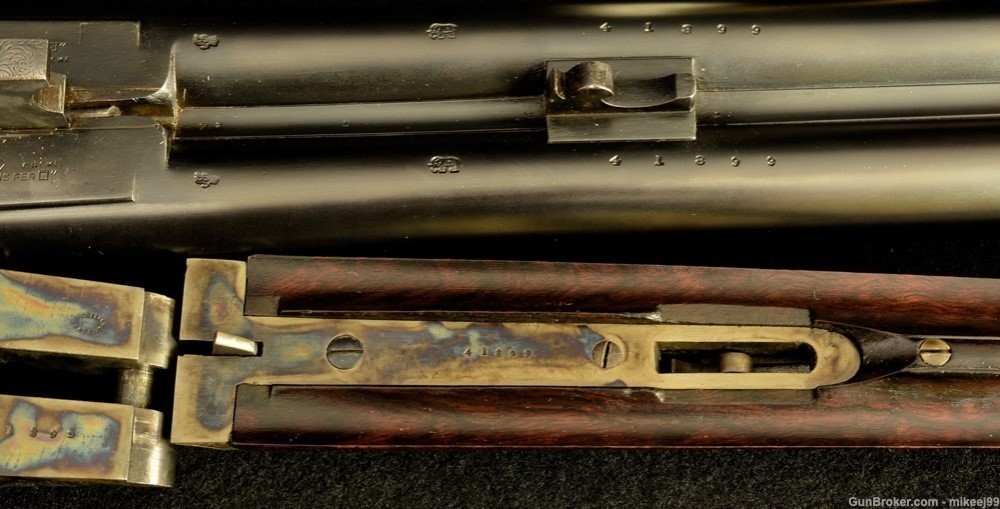 WW Greener cased High grade gold inlaid 8 gauge hammer gun-img-33