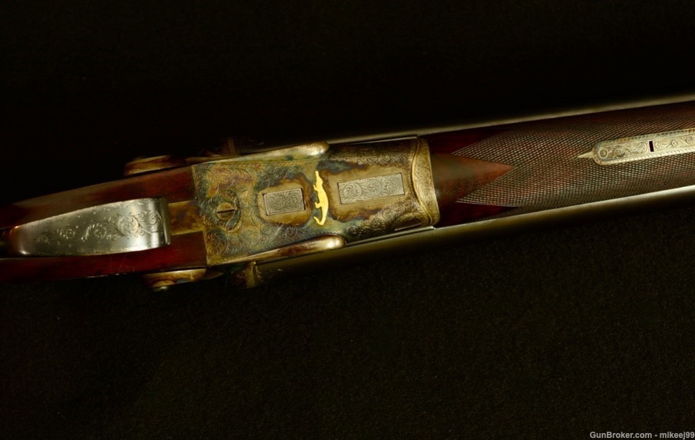 WW Greener cased High grade gold inlaid 8 gauge hammer gun-img-28