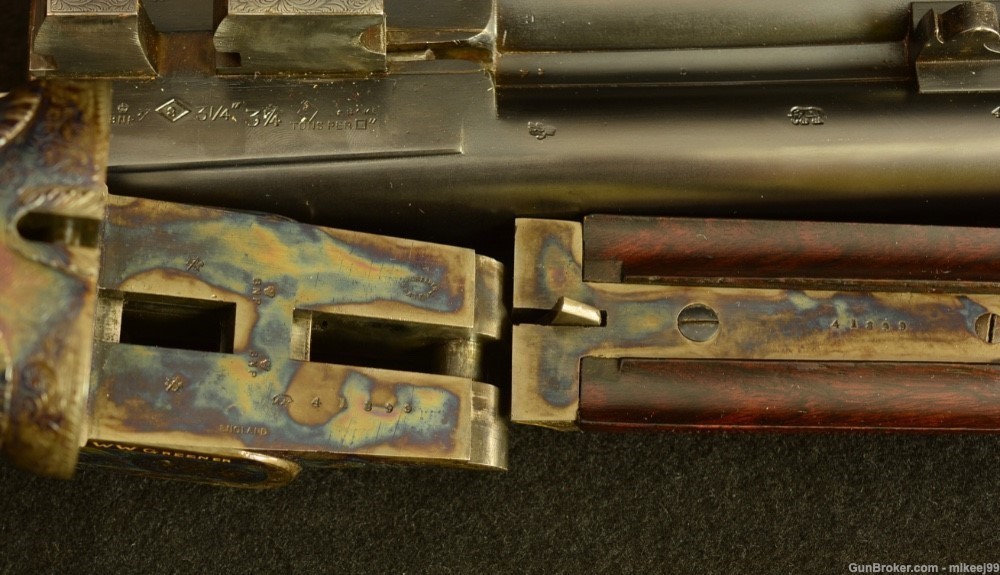 WW Greener cased High grade gold inlaid 8 gauge hammer gun-img-32