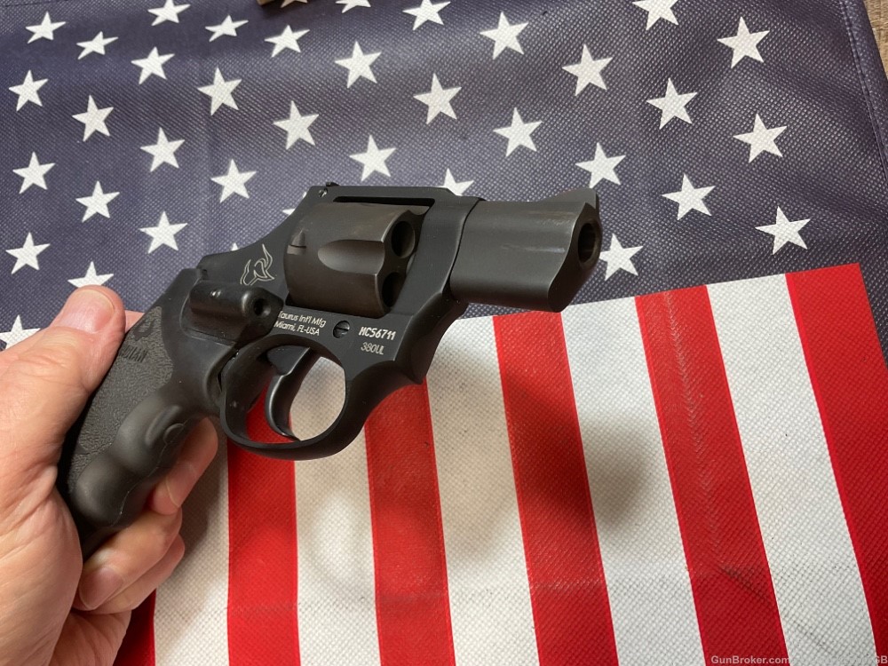 Taurus 380 UL 5-shot DAO revolver w/laser grips and OWB RH Fobus holster -img-4