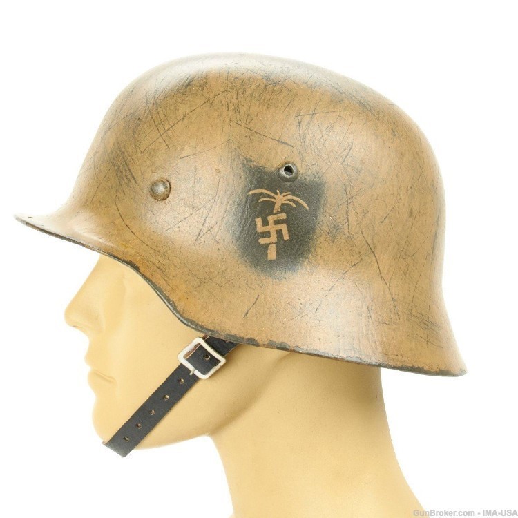 German WWII Reproduction M35 Afrika Korps 15th Panzer Division Helmet-img-0