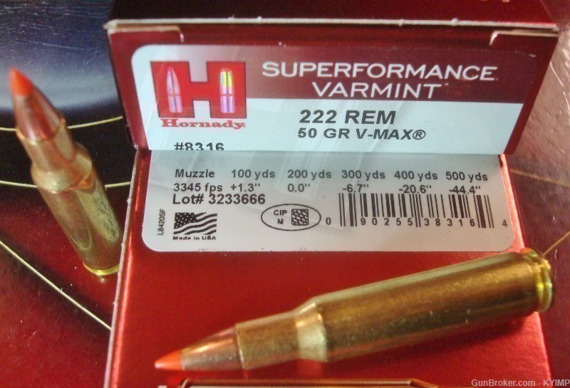 100 Hornady 222 Remington 50 gr VMAX SUPERFORMANCE NEW ammunition 8316-img-0