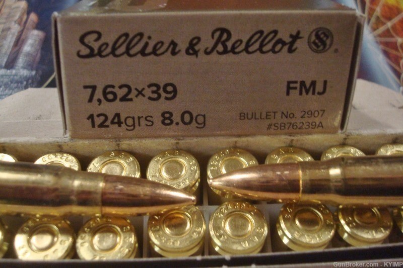 100 Sellier & Bellot 762x39 FMJ 124 gr Factory NEW BRASS ammo SB76239A-img-0